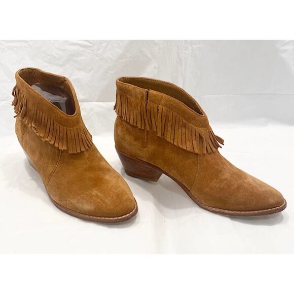 JOIE Makena Suede Fringe‎ Ankle Boots Booties Shoe Camel Tan Sz 37.5/6 US - Picture 1 of 7